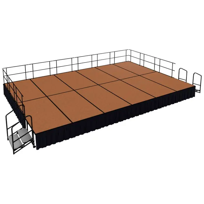 National Public Seating Portable 16 x 24 Stage Package, Hardboard Surface, Black Shirred Pleat Skirting, 288 x 192 x 24 inches Don’t Miss Out